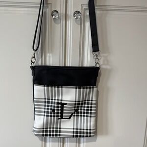 Black and WhiteThirty-One  Plaid Crossbody Bag with Monogrammed letter L